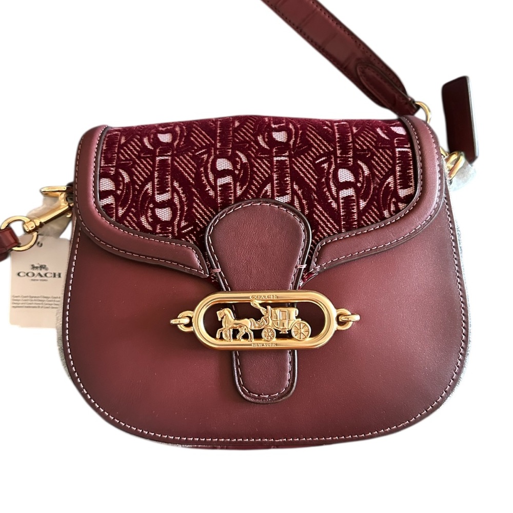 Coach Elle Saddle Bag with Signature Chain Print Style #F38111 in Burgundy Red
